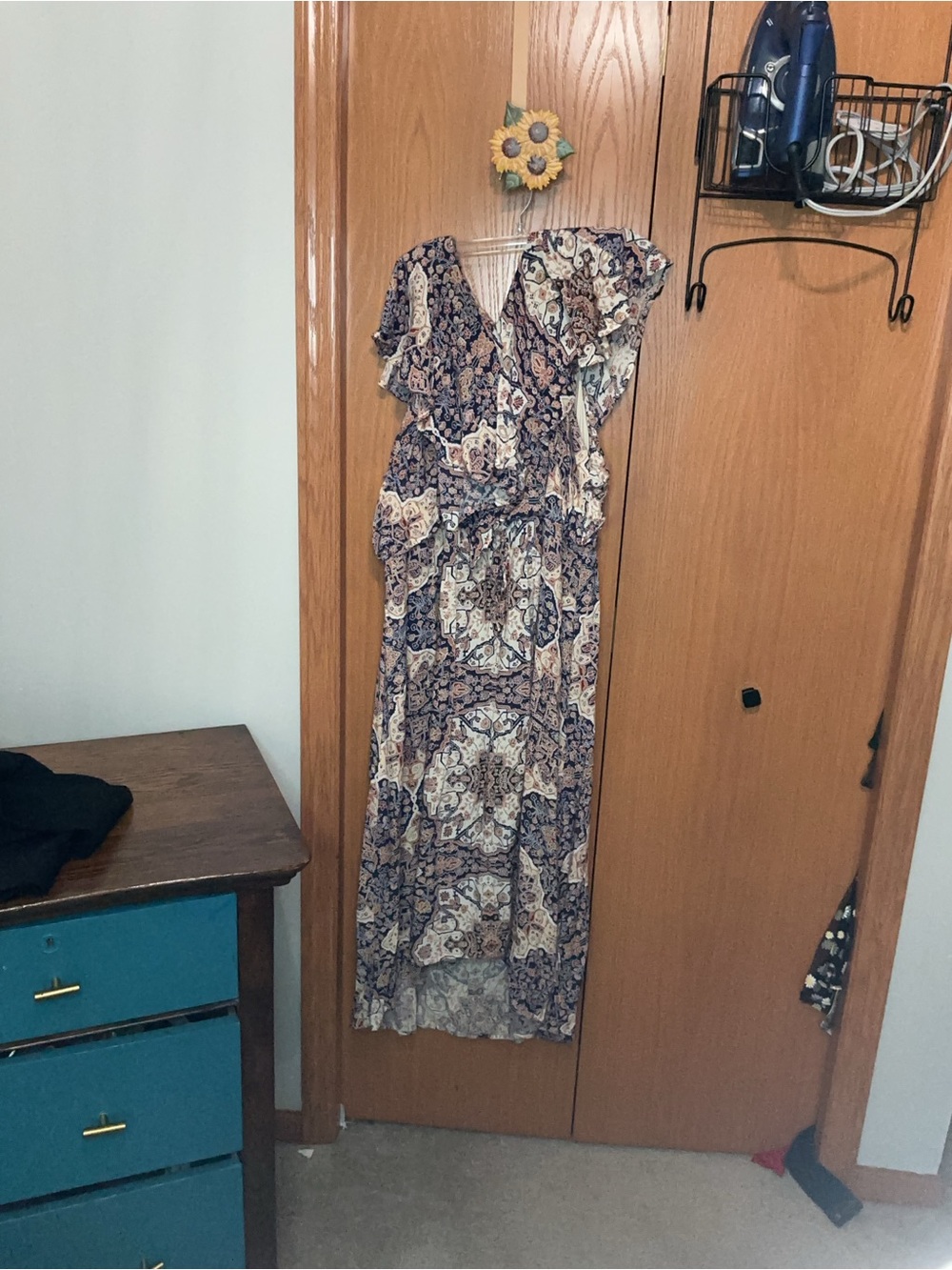 Floral Ruffle Wrap Maxi Dress - Navy & Cream short to tall